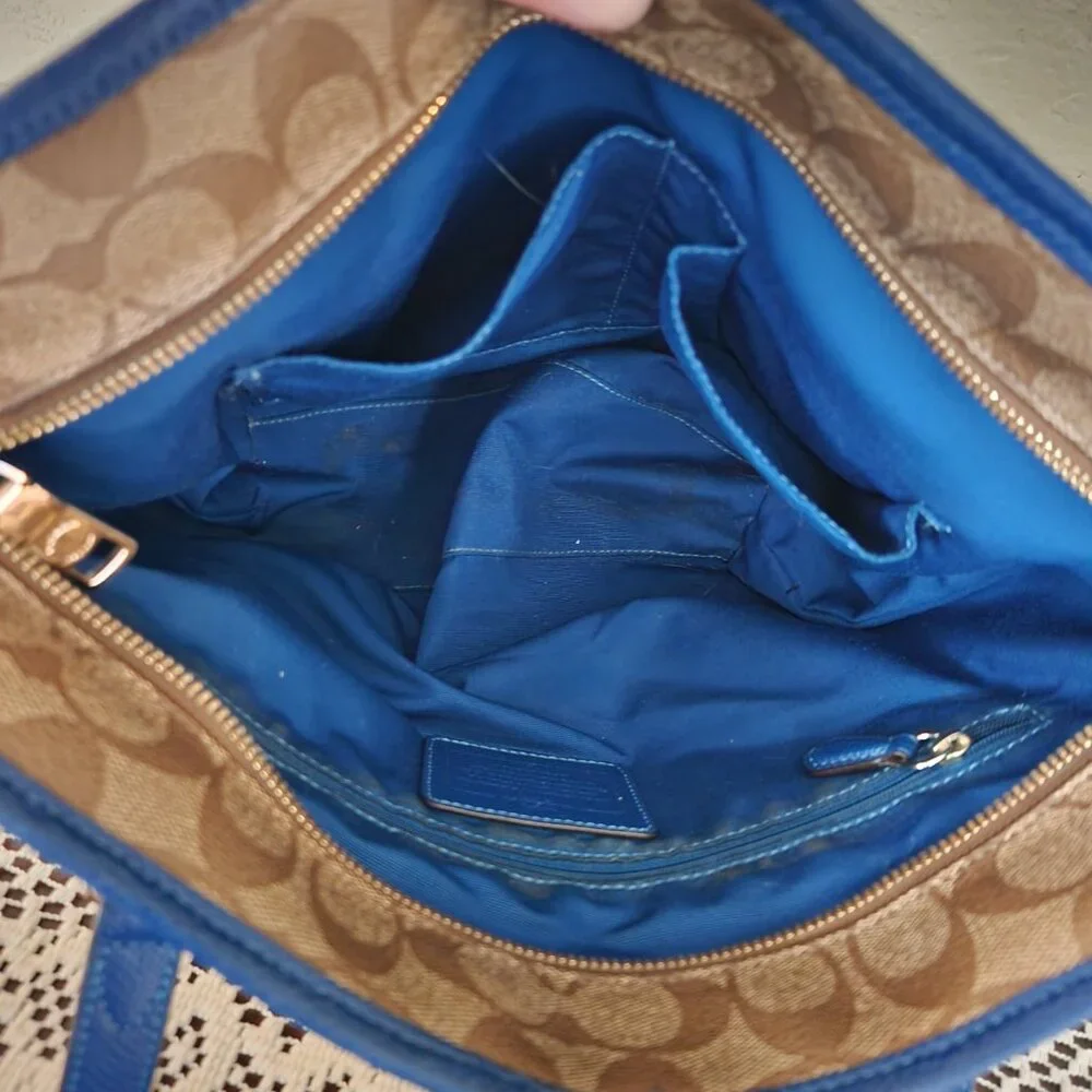 Like New Coach Signature Blue Outline Satchel Tote Bag